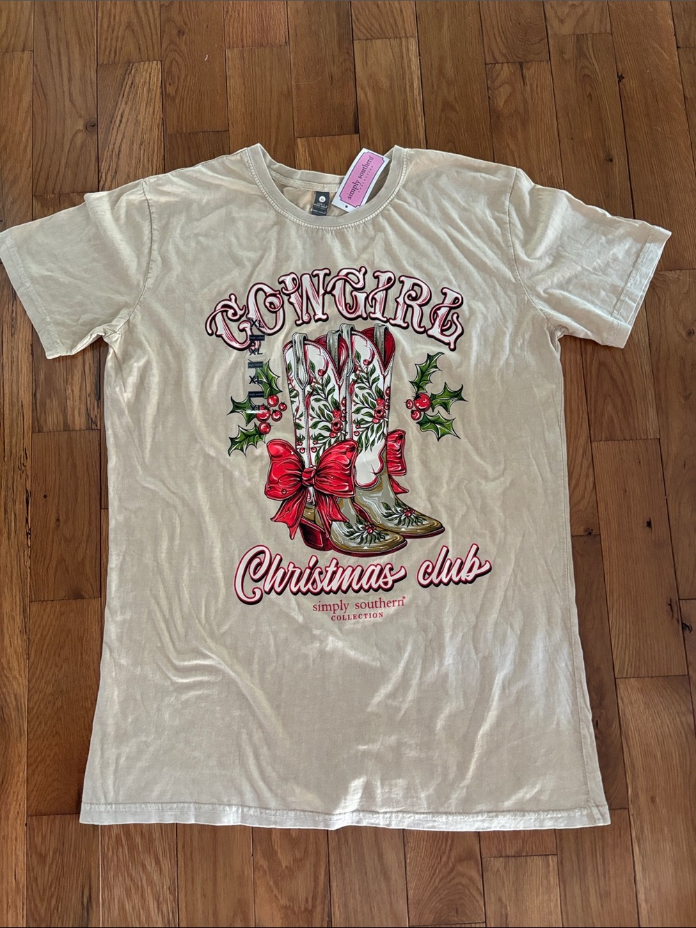 Simply Southern COWGIRL CHRISTMAS CLUB Boots SS T Shirt Women XL Holiday New